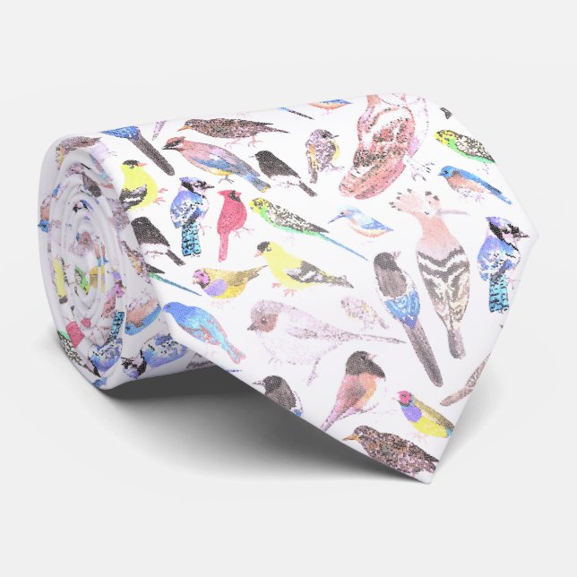 Birds of America- pets and wild birds in pastel Neck Tie (Rolled)