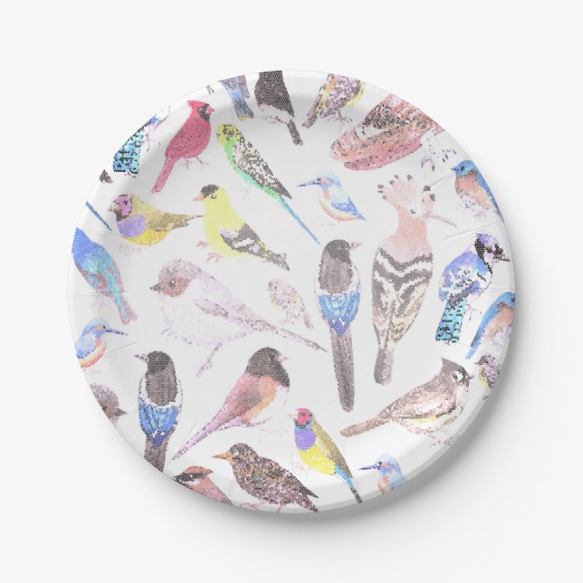 Birds of America- pets and wild birds in pastel Paper Plates (Front)