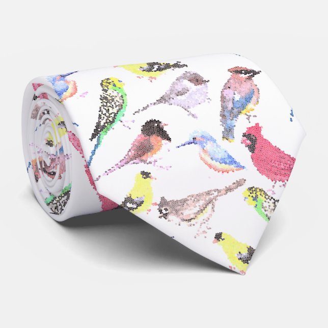Birds of America- pets and wild birds mosaic Neck Tie (Rolled)