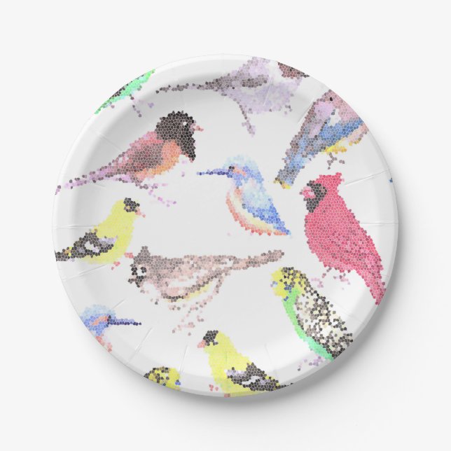 Birds of America- pets and wild birds mosaic Paper Plates (Front)