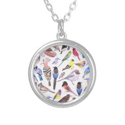 Birds of America_ pets and wild birds Silver Plated Necklace