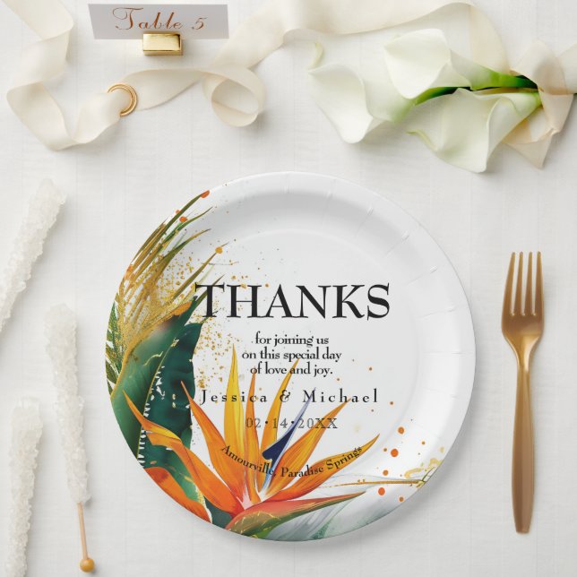 Birds of Paradise Bliss Paper Plates (Wedding)