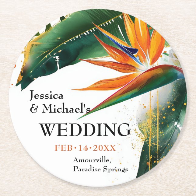 Birds of Paradise Bliss Round Paper Coaster (Front)