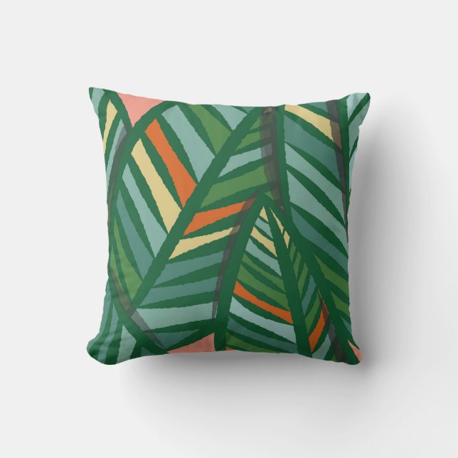 Birds of Paradise Colorful Leaves Motif Throw Pillow (Front)