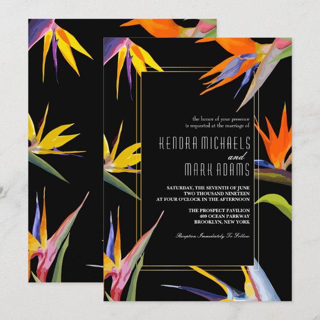 Birds of Paradise, Floral Wedding Invitations (Front/Back)