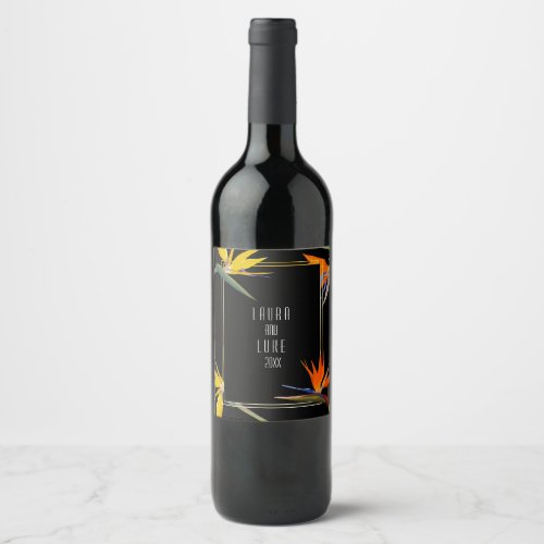 Birds of paradise floral wine label