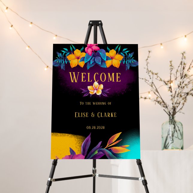 Birds of Paradise Hibiscus Wedding Welcome Sign (In Situ (Stand))