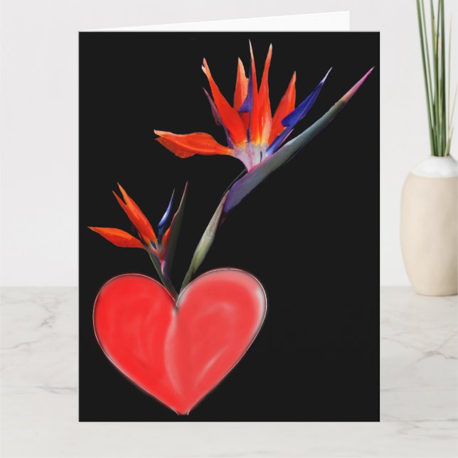 Birds Of Paradise in Heart Vase Card (Front)