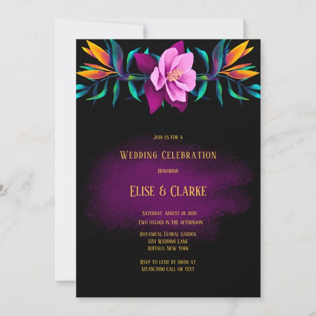 Birds of Paradise Pink Yellow Hibiscus Wedding Invitation (Front)