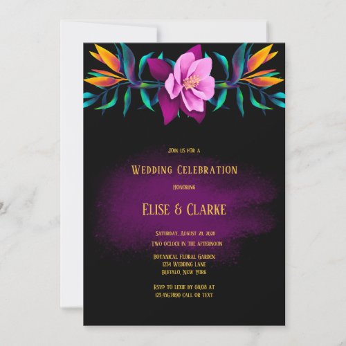 Birds of Paradise Pink Yellow Hibiscus Wedding Invitation