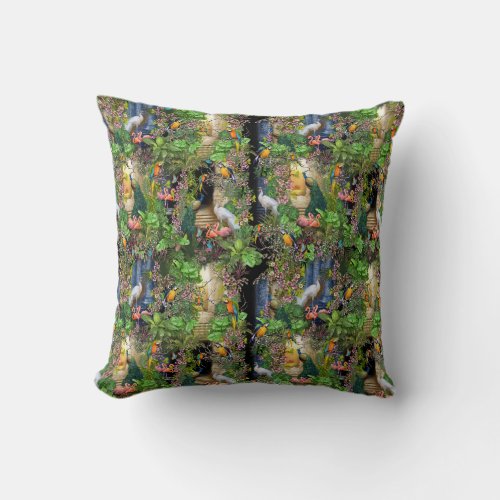 Birds of Paradise Repeat Print Throw Pillow