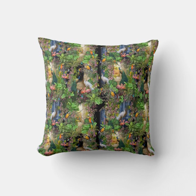 Birds of Paradise Repeat Print Throw Pillow (Front)