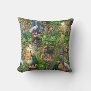 Birds of Paradise Repeat Print Throw Pillow