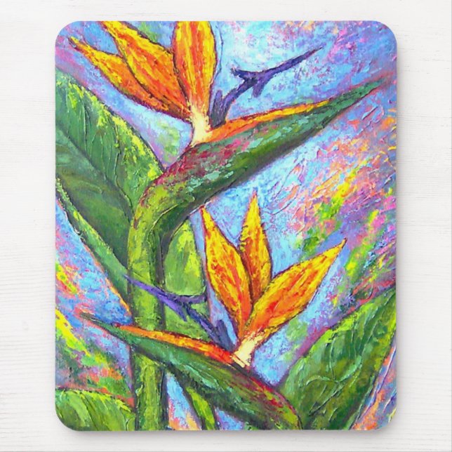 Birds Of Paradise Tropical Flower Painting Mouse Pad (Front)