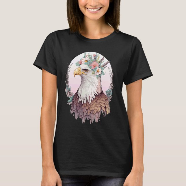 Birds Of Prey Bald Eagle Flower Crown Floral Birdi T-Shirt (Front)