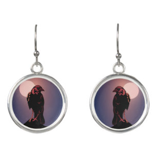 Birds of the Night Red Raven Bird Earrings