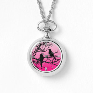 Birds on a Branch, Black Against Dawn Pink Watch