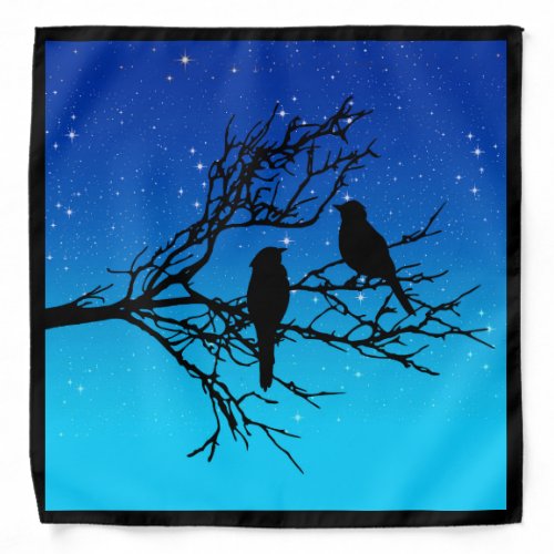 Birds on a Branch Black Against Evening Blue Bandana