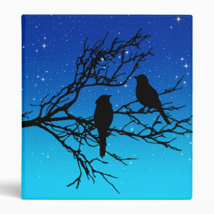 Birds on a Branch, Black Against Evening Blue Binder