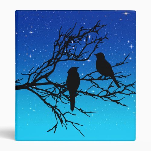 Birds on a Branch Black Against Evening Blue Binder