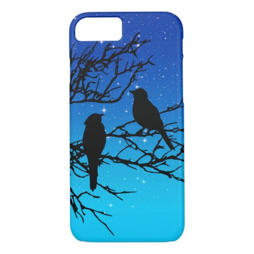 Birds on a Branch Black Against Evening Blue iPhone 87 Case