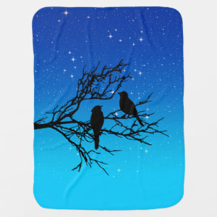 Birds on a Branch, Black Against Evening Blue Stroller Blanket
