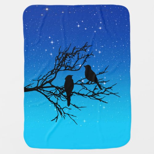 Birds on a Branch Black Against Evening Blue Stroller Blanket