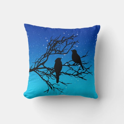 Birds on a Branch Black Against Evening Blue Thro Throw Pillow