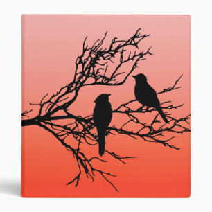 Birds on a Branch, Black Against Sunset Orange Binder