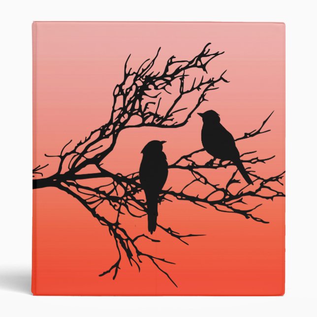 Birds on a Branch, Black Against Sunset Orange Binder (Front)