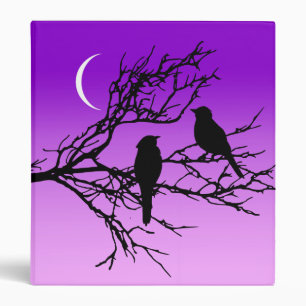 Birds on a Branch, Black Against Twilight Purple 3 Ring Binder