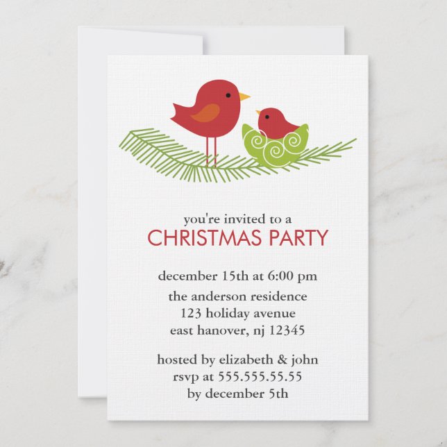 Birds on a Branch Christmas Party Invitations (Front)