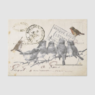 Birds on a Branch French Postmark Collage Tissue Paper