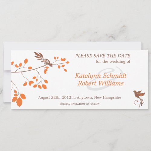 Birds On a Branch Orange  Brown Save the Date