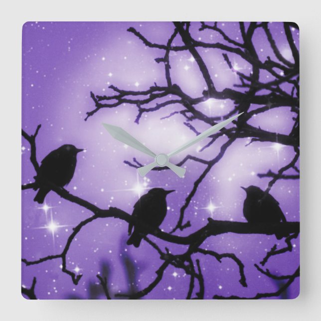 Birds on a Branch - Purple Starlight Wall Clock (Front)