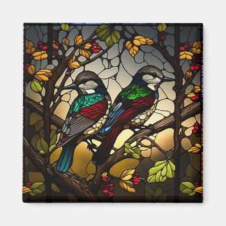 Birds on a branch - stainglass art throw pillow magnet