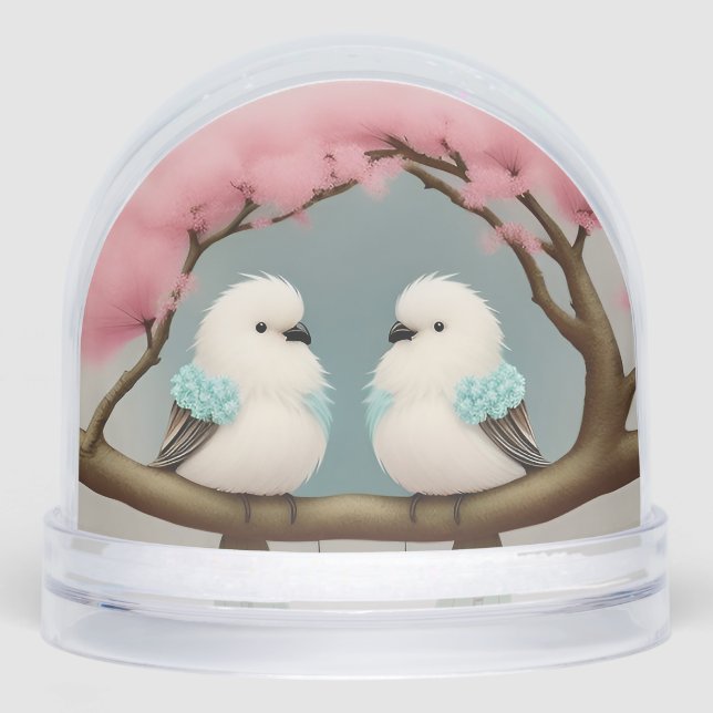 Birds on a Cherry Blossom Branch Snow Globe (Front)