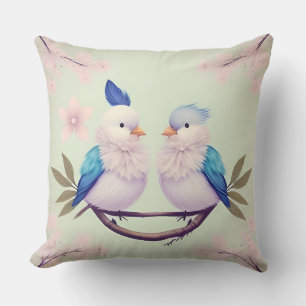 Birds on a Cherry Blossom Branch Throw Pillow