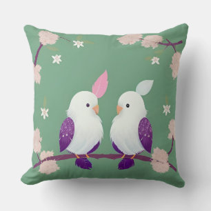 Birds on a Cherry Blossom Branch Throw Pillow