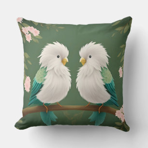 Birds on a Cherry Blossom Branch Throw Pillow