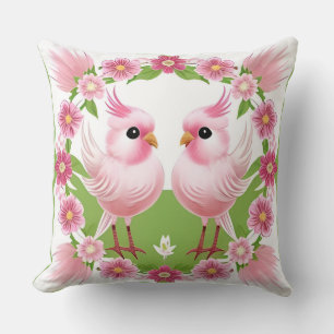 Birds on a Cherry Blossom Branch Throw Pillow