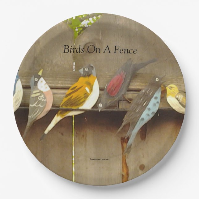Birds On A Fence - Rustic Paper Plates (Front)