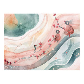 Birds on a Heart Branch  Poster