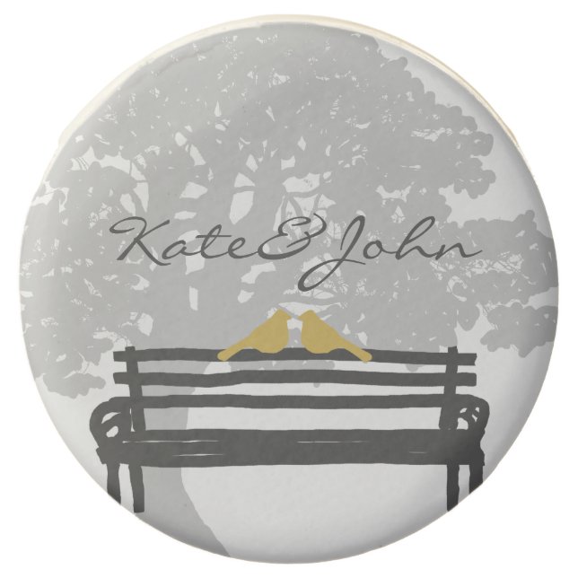 Birds on a Park Bench Wedding Chocolate Dipped Oreo (Front)