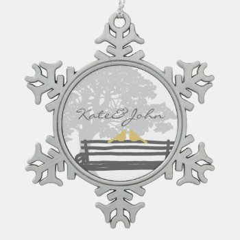 Birds On A Park Bench Wedding Snowflake Pewter Christmas Ornament by TheBrideShop at Zazzle