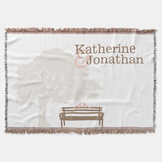 Birds on a Park Bench Wedding Throw Blanket (Front)