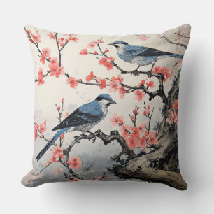 Birds on a Tree Branch Throw Pillow