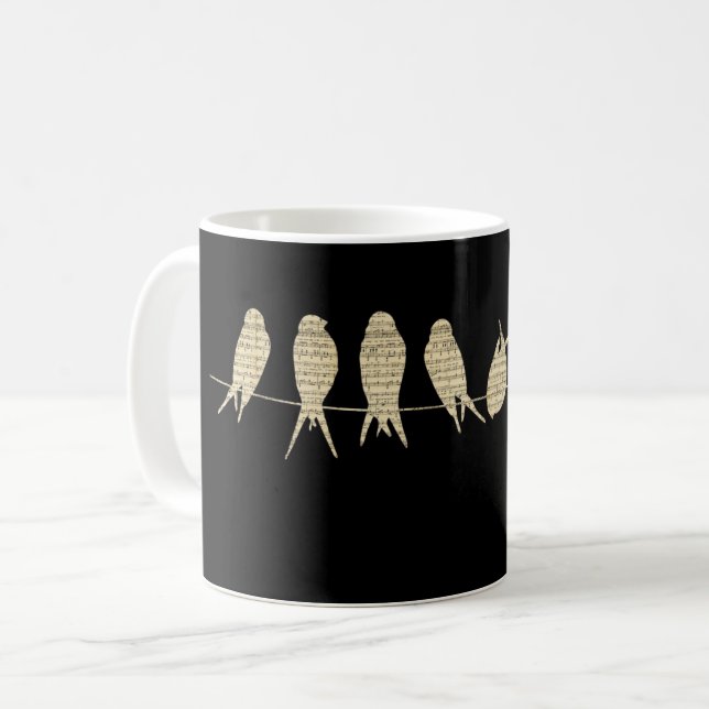 Birds On A Wire Artistic Music Notes Coffee Mug (Front Left)
