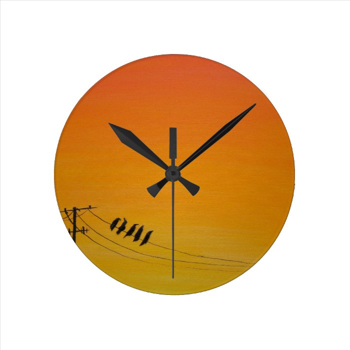 Birds On A Wire at Sunset Wallclocks