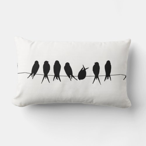 Birds on A Wire Black  White Design Pillow